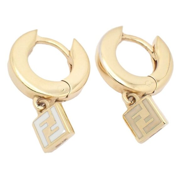 Fendi Forever Hoop Earrings Gold Color White